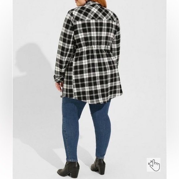 Torrid Cotton Brushed Midi Shacket Womens 3X Plaid Jacket Coat Button Down NWT - Picture 2 of 14